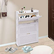 Kitcheniva Shoe Storage Cabinet White with 3 Flip Drawers for Entryway Shoe Rack Organizer
