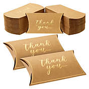 Sparkle and Bash 100 Pack Kraft Wedding Favor Pillow Boxes with Gold Foil Thank You, Bulk Gift Wrap for Party Supplies (5 x 3 In)