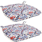 Sunnydaze U-Shaped Outdoor Seat Cushions with Ties - 13.5" W Top (16.25" W Bottom) x 1.75" Thick - Abstract Red/Blue