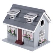 Vandue Deluxe Handcrafted Outdoor Wooden Birdhouse, Bird-Friendly Perch (Ocean Bungalow Blue Gray Roof)