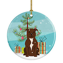 Caroline's Treasures Merry Christmas Tree Staffordshire Bull Terrier Chocolate Ceramic Ornament 2.8 x 2.8