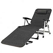 Costway-CA Beach Folding Chaise Lounge Recliner with 7 Adjustable Position-Gray