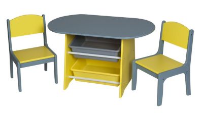 Gift Mark Children's Oval Table with 2 Chairs and 2 Storage Bins - Gray