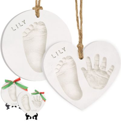 KeaBabies 2pk Baby Handprint Footprint Ornament Keepsake Kit, Personalized All-in-1 Baby Ornaments for Newborns and Infants (Glaze Finish)