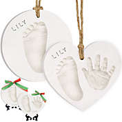 KeaBabies 2pk Baby Handprint Footprint Ornament Keepsake Kit, Personalized All-in-1 Baby Ornaments for Newborns and Infants (Glaze Finish)