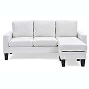 Passion Furniture Jenna 76 in. W Flared Arm Faux Leather L Shaped Sofa in White