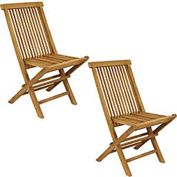 Sunnydaze Hyannis Teak Outdoor Folding Patio Chair with Slat Back - 2 Chairs