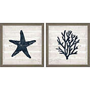 Great Art Now Driftwood Coast Blue by Sue Schlabach 14-Inch x 14-Inch Framed Wall Art (Set of 2)