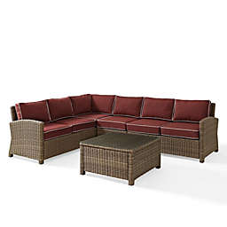 Crosley Furniture Bradenton 5Pc Outdoor Wicker Sectional Set Sangria/Weathered Brown