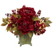 Nearly Natural 17" Peony and Hydrangea Silk Flower Arrangement in Decorative Vase