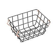 Jessar - Decorative Metal Storage Basket with Handles, Small, Black and Gold