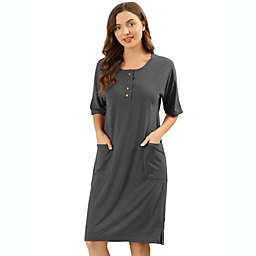 Allegra K Women's Short Sleeves Sleepwear Pajama Dress, S Grey