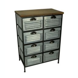 Homeview Design Galvanized Metal Wood Topped 8-Drawer Storage Cabinet