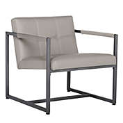 Studio Designs Home Camber Accent Chair, Mid-Century Modern Chair, Pewter/Off-White Mushroom Bonded Leather