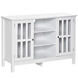 HOMCOM Modern Sideboard, Storage Cabinet, Buffet with 2 Slatted Framed Doors, Open Middle Shelving and Cable Management Hole, White