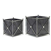 Contemporary Home Living Set of 2 Square Metal Planter with Stand 13"