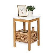 Infinity Merch Double Layer Bamboo Side Table Rectangular in White