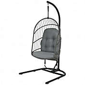 Costway Hanging Wicker Egg Chair with Stand -Gray