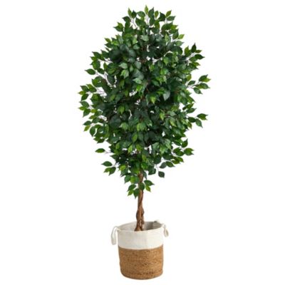 Nearly Natural 6&#39;H Ficus Artificial Tree with Natural Trunk in Handmade Natural Jute and Cotton Planter