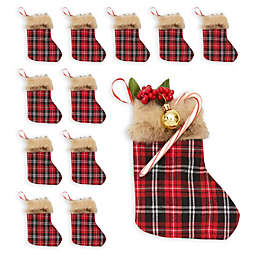 Okuna Outpost Mini Christmas Stockings,  Red Buffalo Plaid Holiday Decor (6x8 In, 12 Pack)