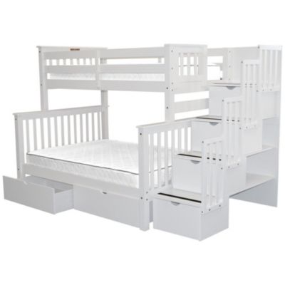 Bedz King Stairway Bunk Beds Twin over White