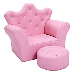 Costway Pink Kids Sofa Armrest Couch with Ottoman-Pink