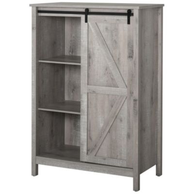 Rustic Off-White Farm Barn Door Storage Cabinet Shabby Large 72" Kitchen Pantry 