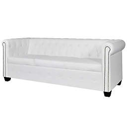 vidaXL Chesterfield 3-Seater Artificial Leather White
