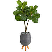 Nearly Natural 3.5&#39; Fiddle Leaf Fig Artificial Tree in Gray Planter with Stand
