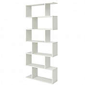 Costway 6 Tier S-Shaped Bookshelf Storage Display Bookcase Decor Z-Shelf -White