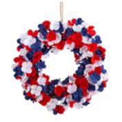 Nearly Natural 18"D Americana Patriotic Party Decorative Hydrangea Artificial Wreath - Red, White and Blue