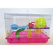 YML  Pet Animal Play House H1812 Clear Plastic Dwarf Hamster And Mice Cage With Color Accessories Small Pink
