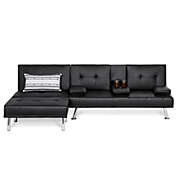 Best Choice Products 3-Piece Modular Modern Furniture Set w/ Convertible Double Futon, Single-Seat, Footstool