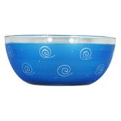 Crafted Creations Turquoise Swirls and Dots Hand Painted Glass Serving Bowl 11"
