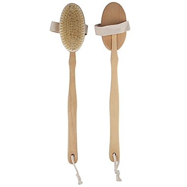 Juvale Dry Brushing Body Brush -2-Pack Natural Bristle Back Exfoliating Scrub with Detachable Long Handle and Hanging Loop, Shower, Beauty Spa, Skin Treatment, 16.9 Inches. View a larger version of this product image.