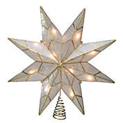 Kurt Adler 7.6" White and Gold Lighted Star Christmas Tree Topper - Clear Lights