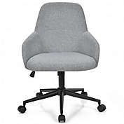 Costway Linen Accent Adjustable Rolling Swivel Home Office Chair with Armrest-Gray