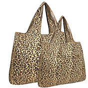 Wrapables Large & Small Foldable Tote Nylon Reusable Grocery Bags, Set of 2, Leopard Print