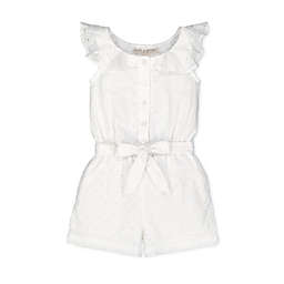 Hope & Henry Girls' Ruffle Collar Button Front Romper, White Circle Grid Eyelet, 12-18 Months