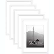Americanflat 12x16 Picture Frame with Mat for 8.5x11, White, 5 Pack