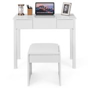 Slickblue Vanity Makeup Dressing Table Set with Flip Top Mirror and Cushioned Stool-White
