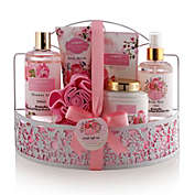Lovery Home Spa Gift Basket - Wild Rose & Raspberry Leaf Scent - 7pc