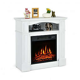Costway 32 Inch 1400W Electric TV Stand Fireplace with Shelf-White
