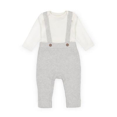 Hope & Henry Baby Rib Bodysuit and Sweater Overall Set (Soft White and Light Gray Heather Overall Set, 0-3 Months)