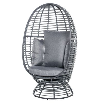 Outsunny Outdoor Egg Chair, Rattan Wicker 360 Degree Swivel Round Basket Chair with Cushion, Grey