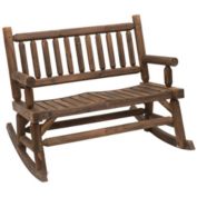 Outsunny 2-Person Wood Rocking Chair with Log Design, Heavy Duty Loveseat with Wide Curved Seats for Patio, Backyard, Garden, Walnut
