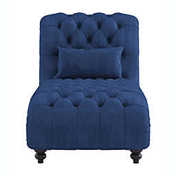 Lazzara Home Desboro Tufted Blue Velvet Upholstered Chaise with Nailhead and Pillow