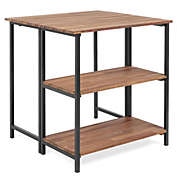 Costway-CA Acacia Wood Patio Folding Dining Table Storage Shelves