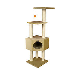 Armarkat 52-Inch Wooden Step Cat Tower Tree Condo Scratcher Kitten House-Beige