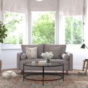 Flash Furniture Hudson Mid-Century Modern Loveseat Sofa with Tufted Faux Linen Upholstery & Solid Wood Legs in Slate Gray